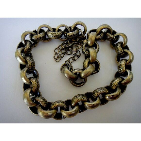 Chico's Large Chain Link Necklace Brushed Gold Tone Logo Tag 21" Smooth & Etched - Picture 1 of 5